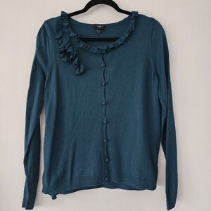 Talbots Petites teal‎ blue light weight silk blend button front cardigan size LP